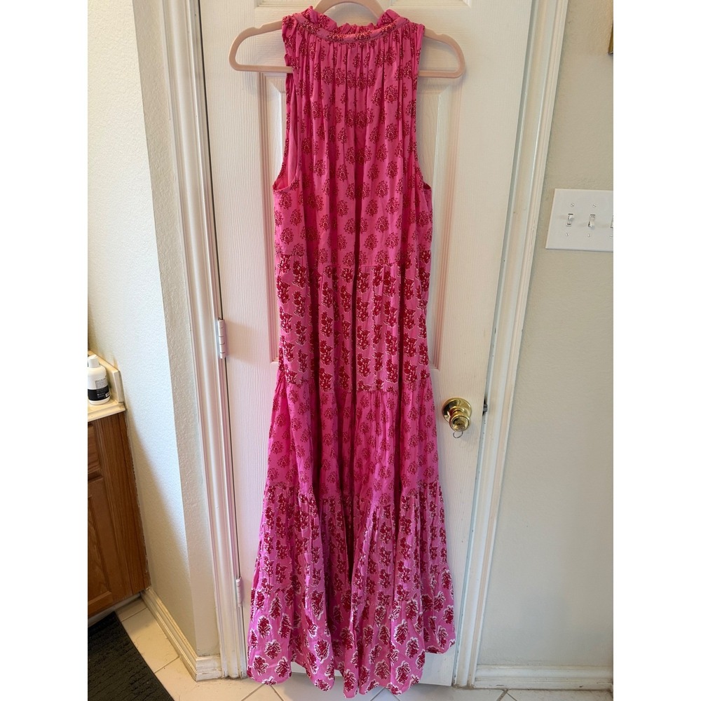 Ros's Garden Sofia Pink Floral Print Maxi‎ Dress Bohemian Sleeveless Tiered XL - Picture 8 of 12